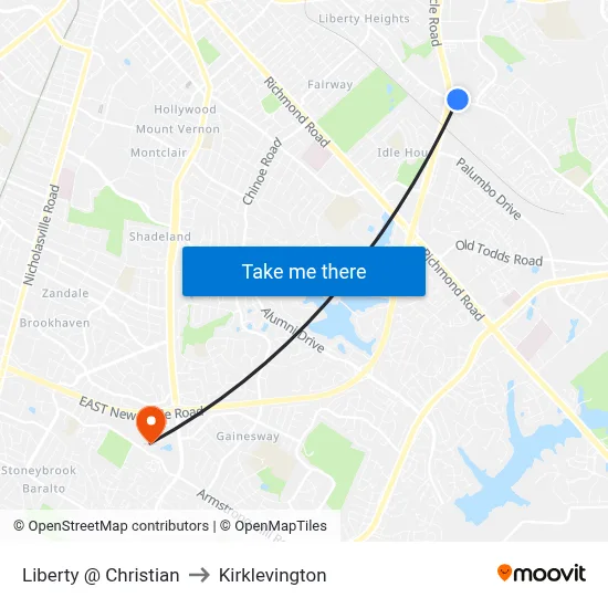 Liberty @ Christian to Kirklevington map
