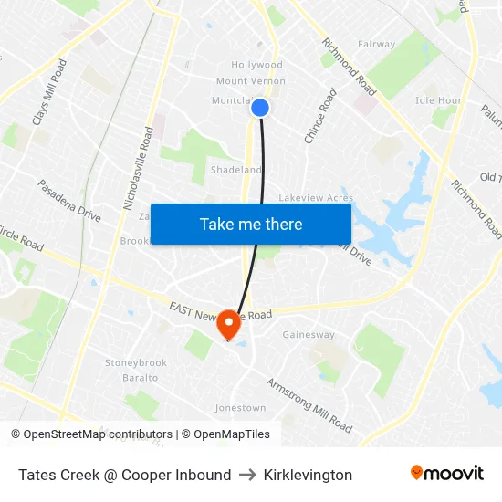 Tates Creek @ Cooper Inbound to Kirklevington map