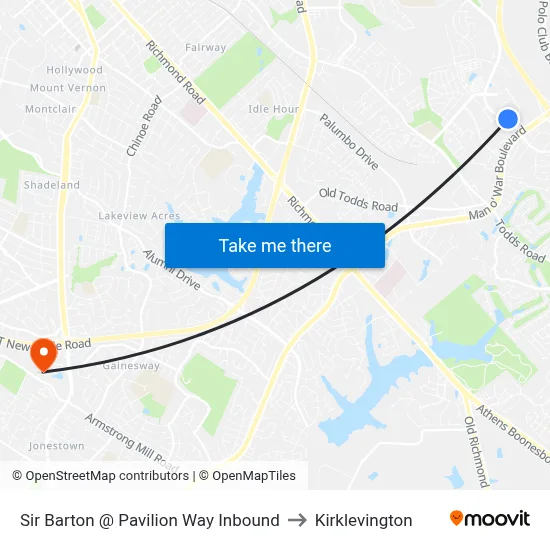 Sir Barton @ Pavilion Way Inbound to Kirklevington map