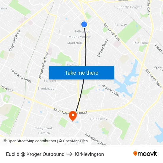 Euclid @ Kroger Outbound to Kirklevington map