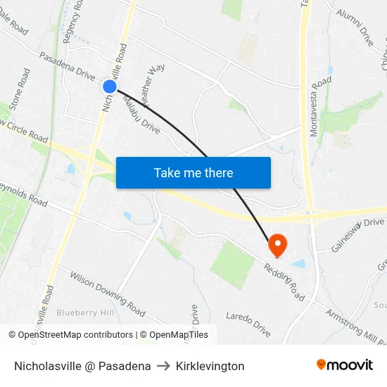 Nicholasville @ Pasadena to Kirklevington map