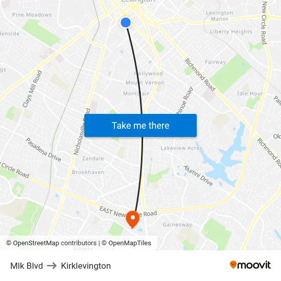 Mlk Blvd to Kirklevington map