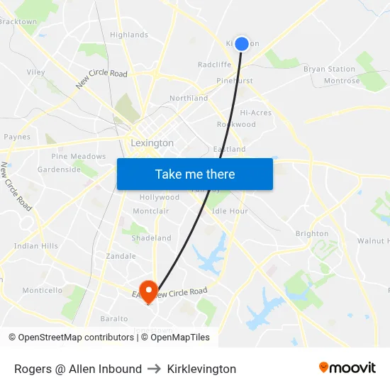Rogers @ Allen Inbound to Kirklevington map