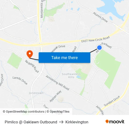 Pimlico @ Oaklawn Outbound to Kirklevington map