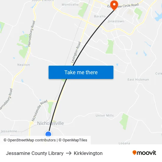 Jessamine County Library to Kirklevington map