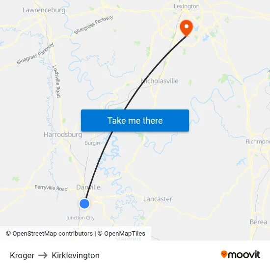 Kroger to Kirklevington map
