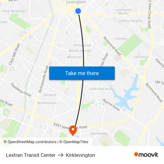 Lextran Transit Center to Kirklevington map