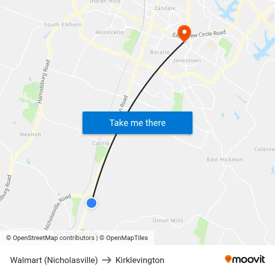 Walmart (Nicholasville) to Kirklevington map