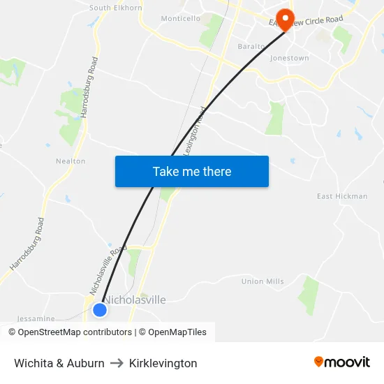 Wichita & Auburn to Kirklevington map