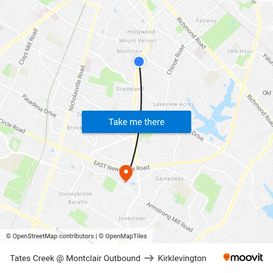 Tates Creek @ Montclair Outbound to Kirklevington map