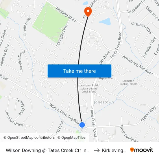 Wilson Downing @ Tates Creek Ctr Inbound to Kirklevington map