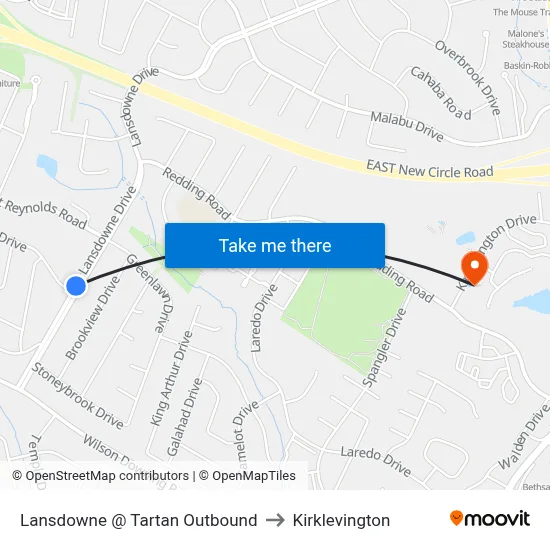 Lansdowne @ Tartan Outbound to Kirklevington map