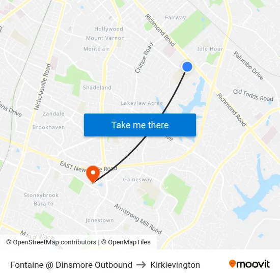 Fontaine @ Dinsmore Outbound to Kirklevington map