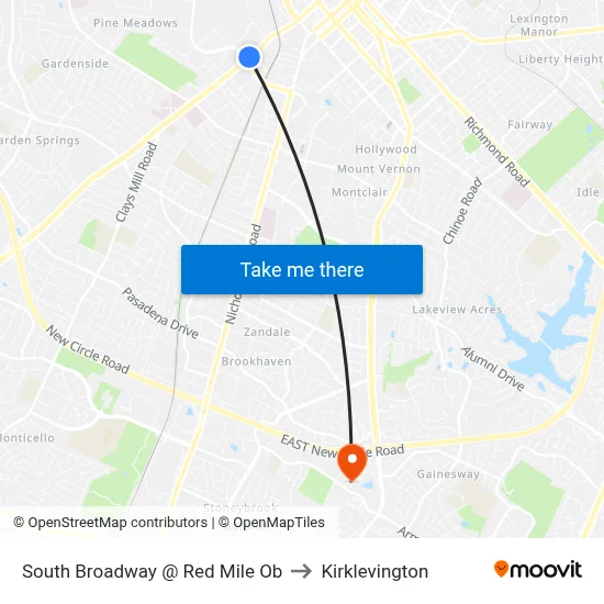 South Broadway @ Red Mile Ob to Kirklevington map