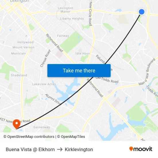 Buena Vista @ Elkhorn to Kirklevington map