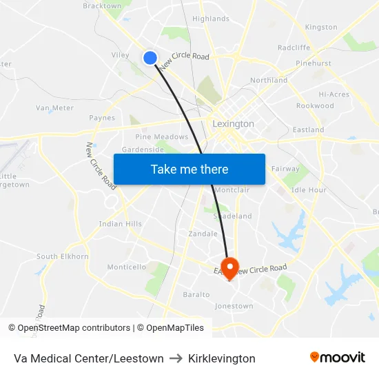 Va Medical Center/Leestown to Kirklevington map