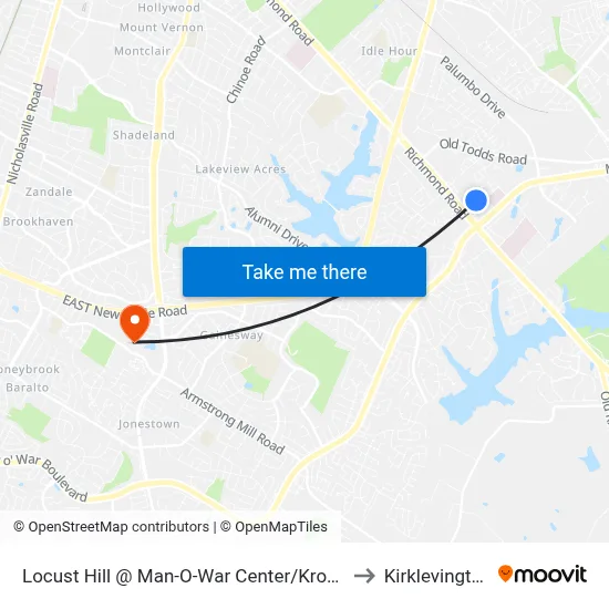 Locust Hill @ Man-O-War Center/Kroger to Kirklevington map