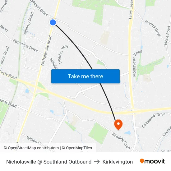 Nicholasville @ Southland Outbound to Kirklevington map