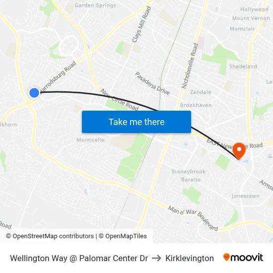 Wellington Way @ Palomar Center Dr to Kirklevington map