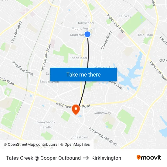 Tates Creek @ Cooper Outbound to Kirklevington map