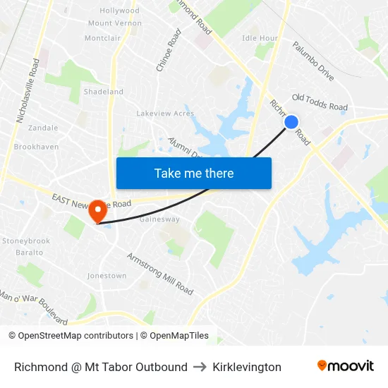 Richmond @ Mt Tabor Outbound to Kirklevington map
