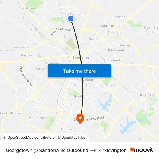 Georgetown @ Sandersville Outbound to Kirklevington map