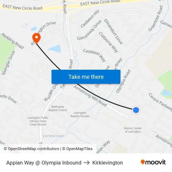 Appian Way @ Olympia Inbound to Kirklevington map
