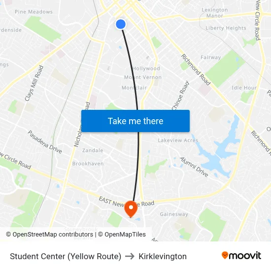 Student Center (Yellow Route) to Kirklevington map