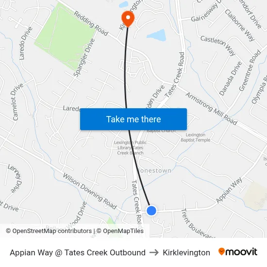 Appian Way @ Tates Creek Outbound to Kirklevington map