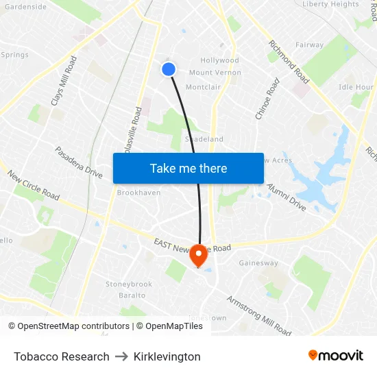 Tobacco Research to Kirklevington map