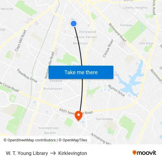 W. T. Young Library to Kirklevington map