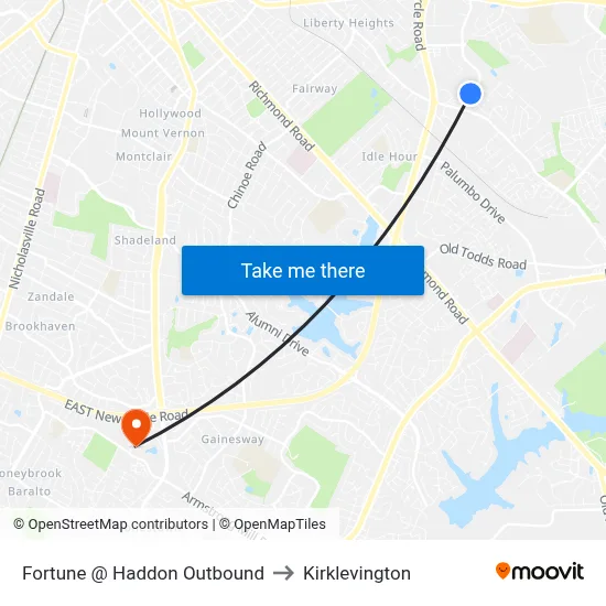 Fortune @ Haddon Outbound to Kirklevington map