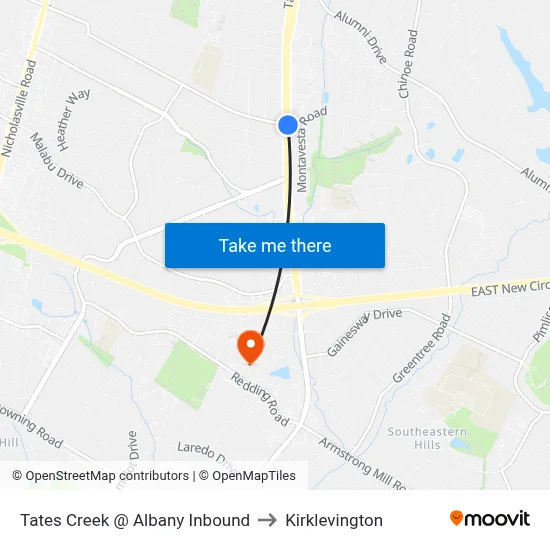 Tates Creek @ Albany Inbound to Kirklevington map