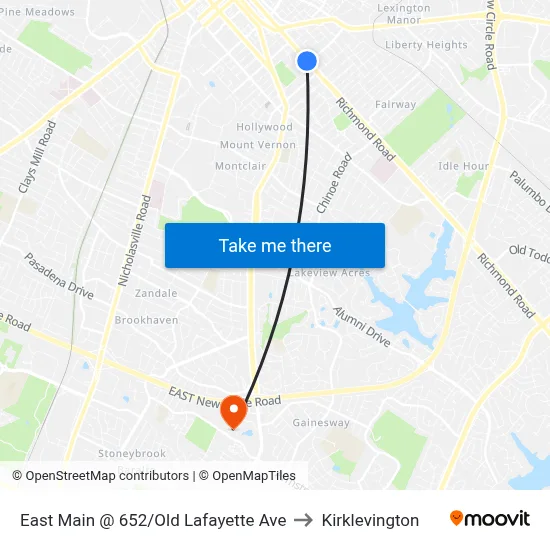 East Main @ 652/Old Lafayette Ave to Kirklevington map