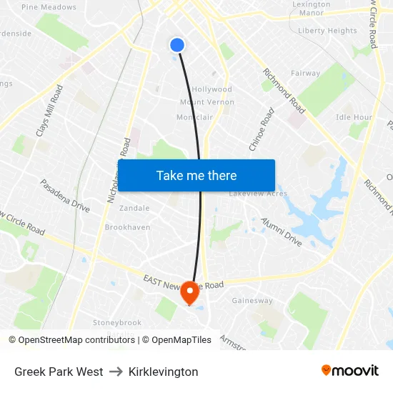 Greek Park West to Kirklevington map