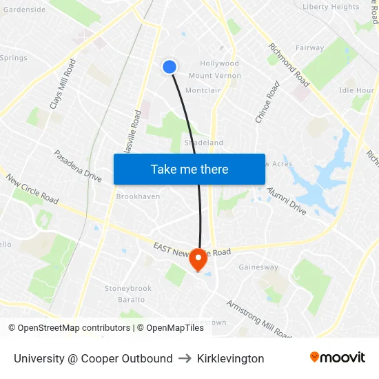 University @ Cooper Outbound to Kirklevington map