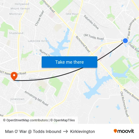 Man O' War @ Todds Inbound to Kirklevington map