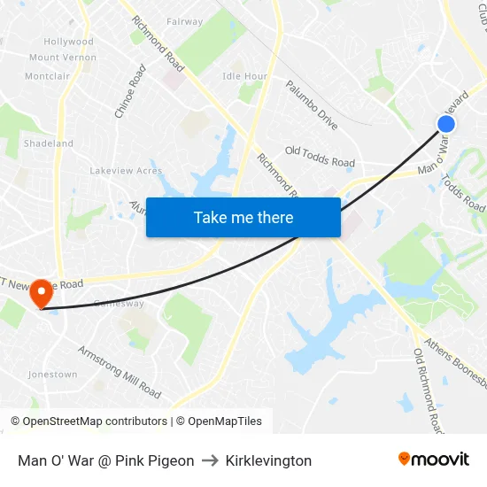 Man O' War @ Pink Pigeon to Kirklevington map