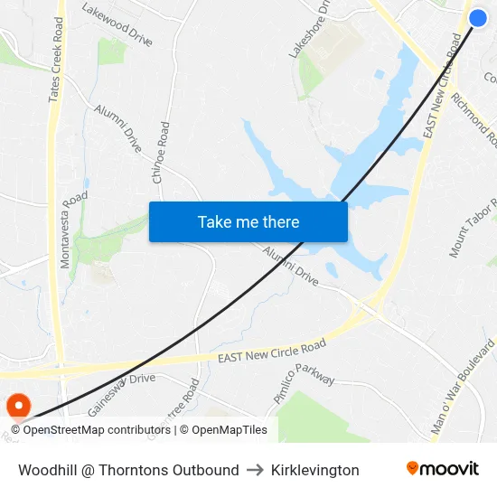 Woodhill @ Thorntons Outbound to Kirklevington map