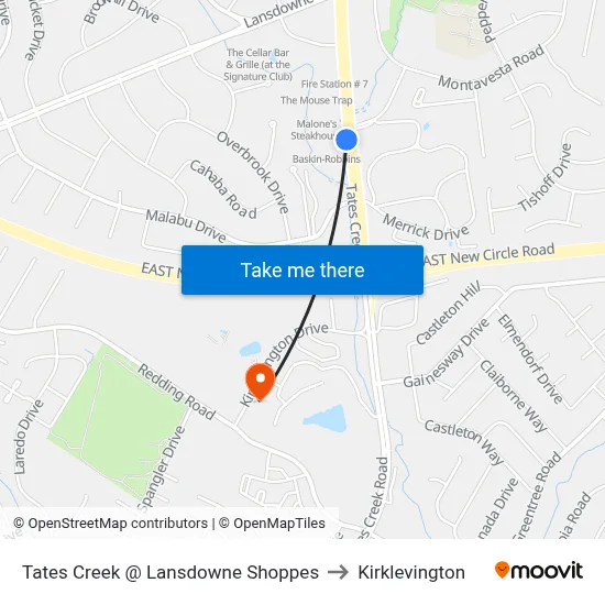 Tates Creek @ Lansdowne Shoppes to Kirklevington map