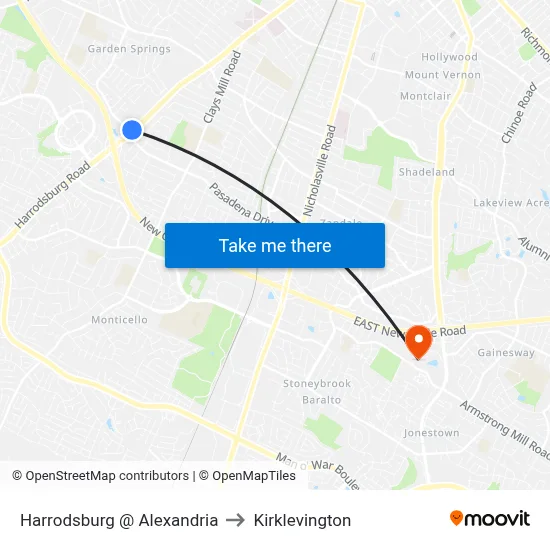 Harrodsburg @ Alexandria to Kirklevington map