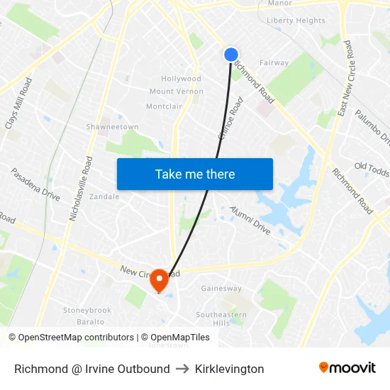 Richmond @ Irvine Outbound to Kirklevington map