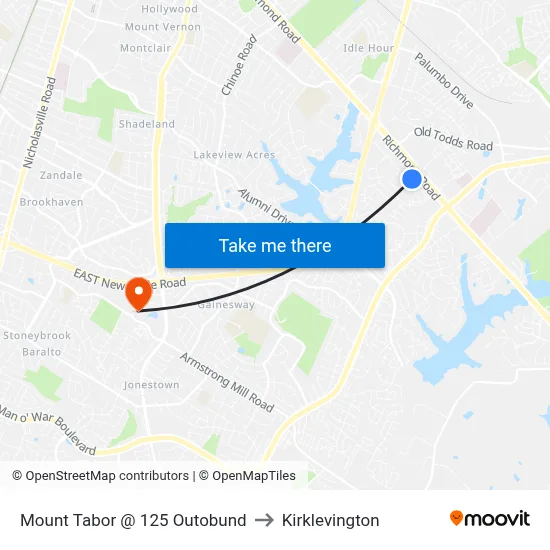 Mount Tabor @ 125 Outobund to Kirklevington map