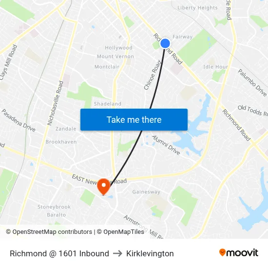 Richmond @ 1601 Inbound to Kirklevington map