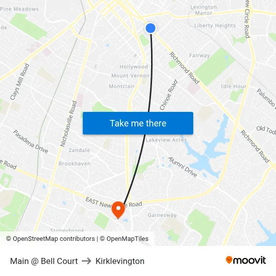Main @ Bell Court to Kirklevington map