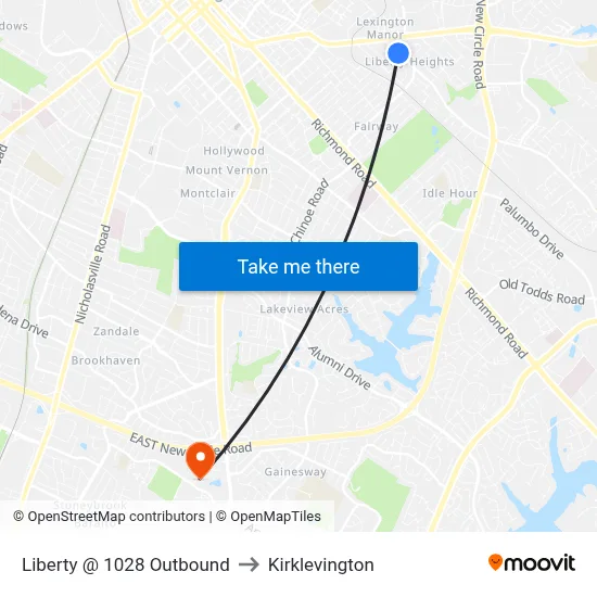 Liberty @ 1028 Outbound to Kirklevington map
