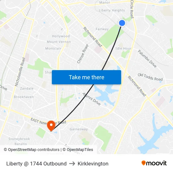 Liberty @ 1744 Outbound to Kirklevington map
