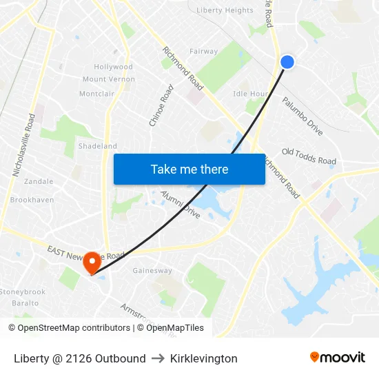 Liberty @ 2126 Outbound to Kirklevington map