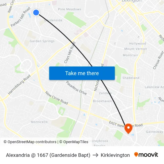 Alexandria @ 1667 (Gardenside Bapt) to Kirklevington map