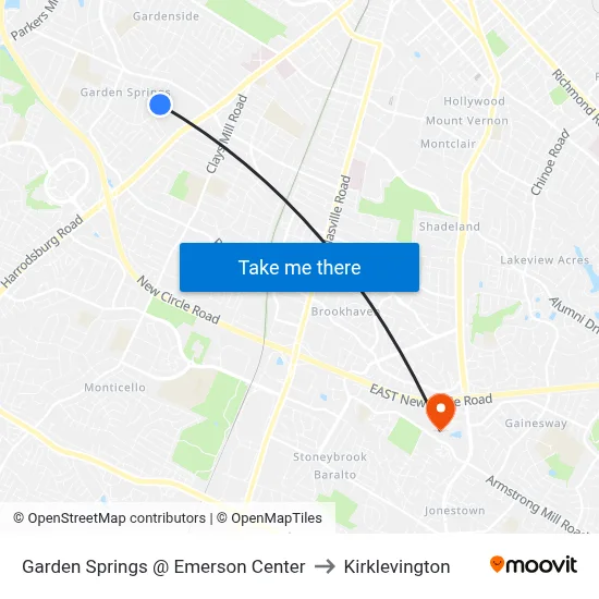 Garden Springs @ Emerson Center to Kirklevington map